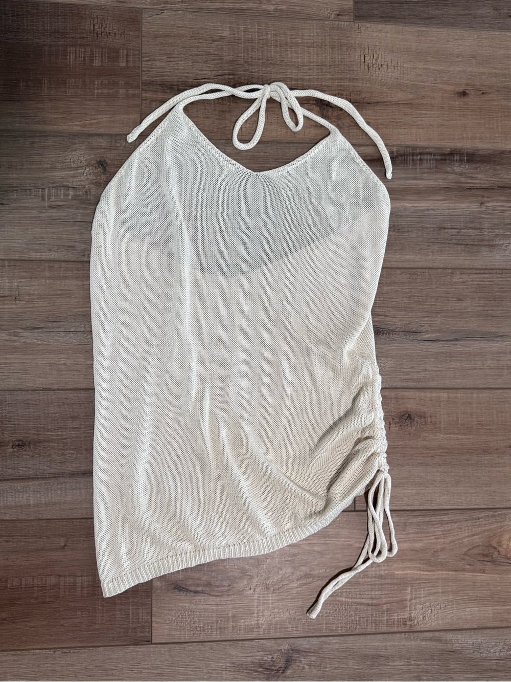 Women's Cream Crochet Halter Swim Cover-Up Dress